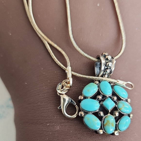 Sterling Turquoise Cabochons Pendant 18" Necklace - Picture 2 of 6